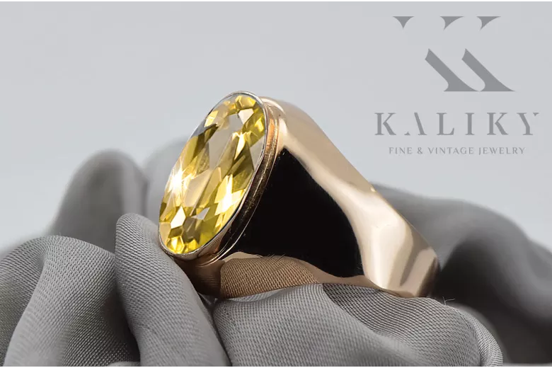 Ring Vintage Yellow Peridot Original Vintage 14K Rose Gold vrc077r
